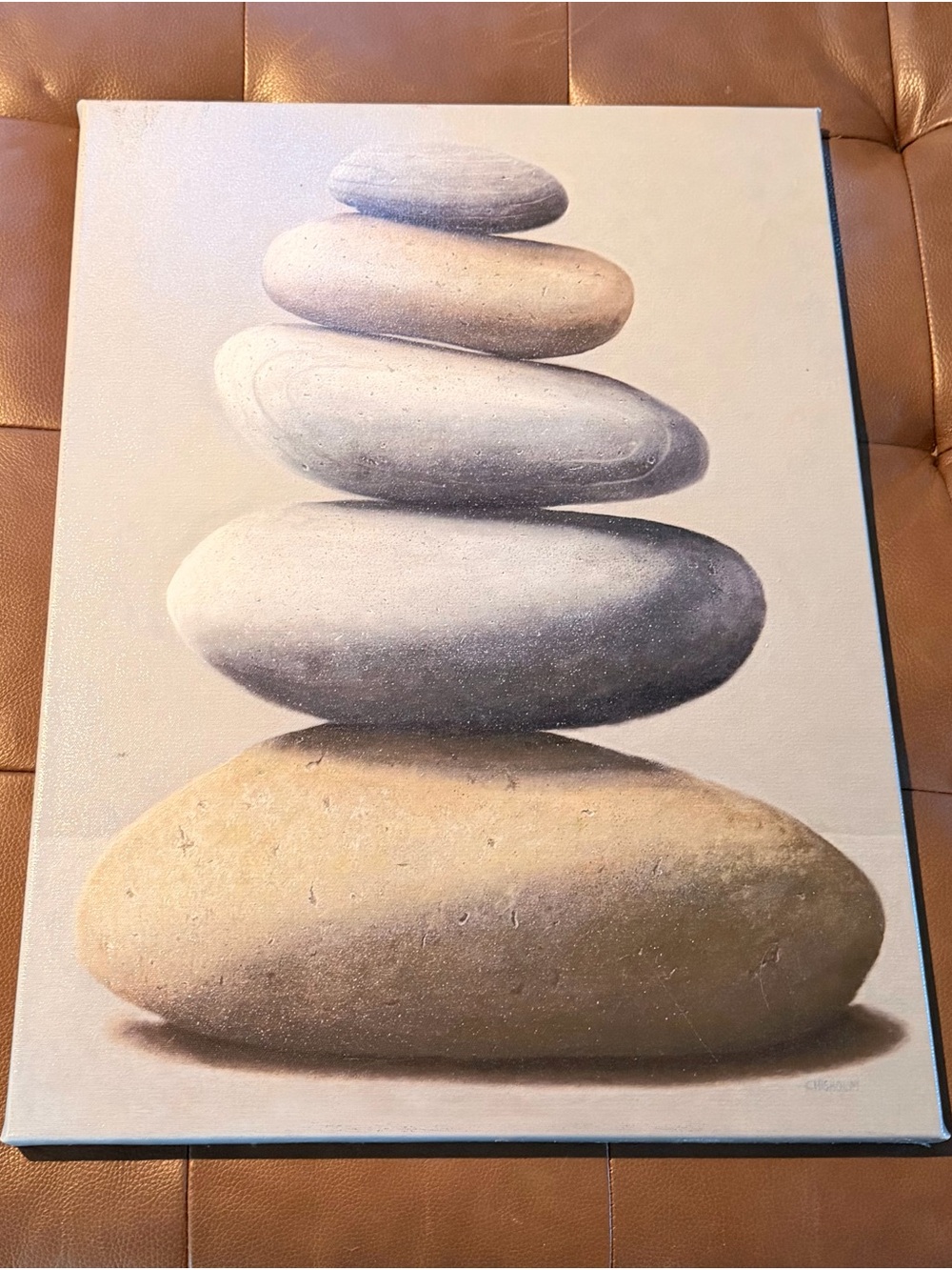 Hand Painted on Canvas Calm Stacked Stones in Beige and Gray